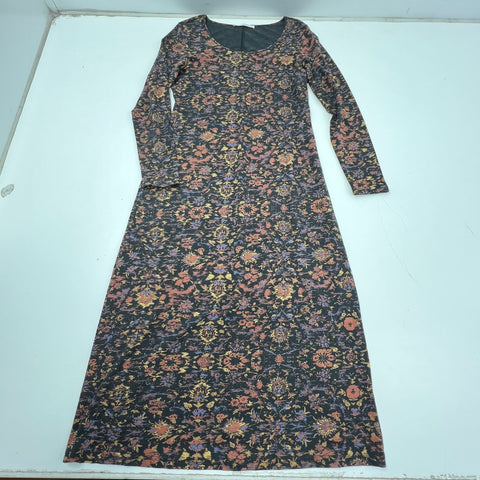 Peruvian Connection Tapestry Floral Metallic Print Long Sleeve Maxi Dress Sz M