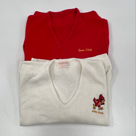 Vintage 80s Iowa State Cyclones V-Neck Sweaters Lot of 2 Made in USA Sz L
