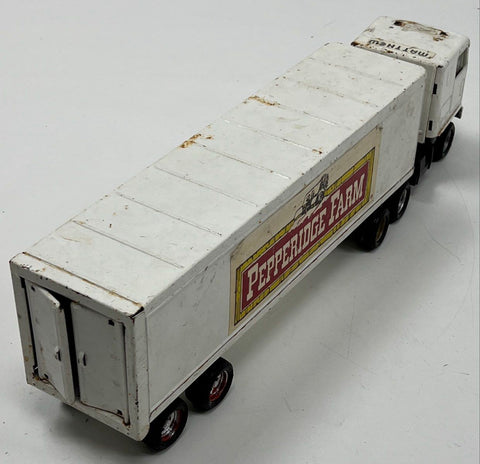 Vintage Pepperidge Farm Diecast Semi Truck with Trailer White Cab Over Engine