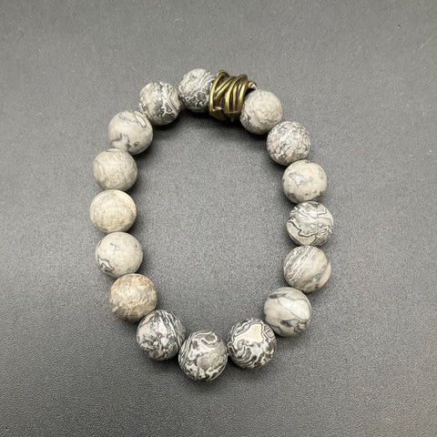 4 Beaded Stone Stretch Bracelets Lot Green Jasper Labradorite Lava Rock Unisex