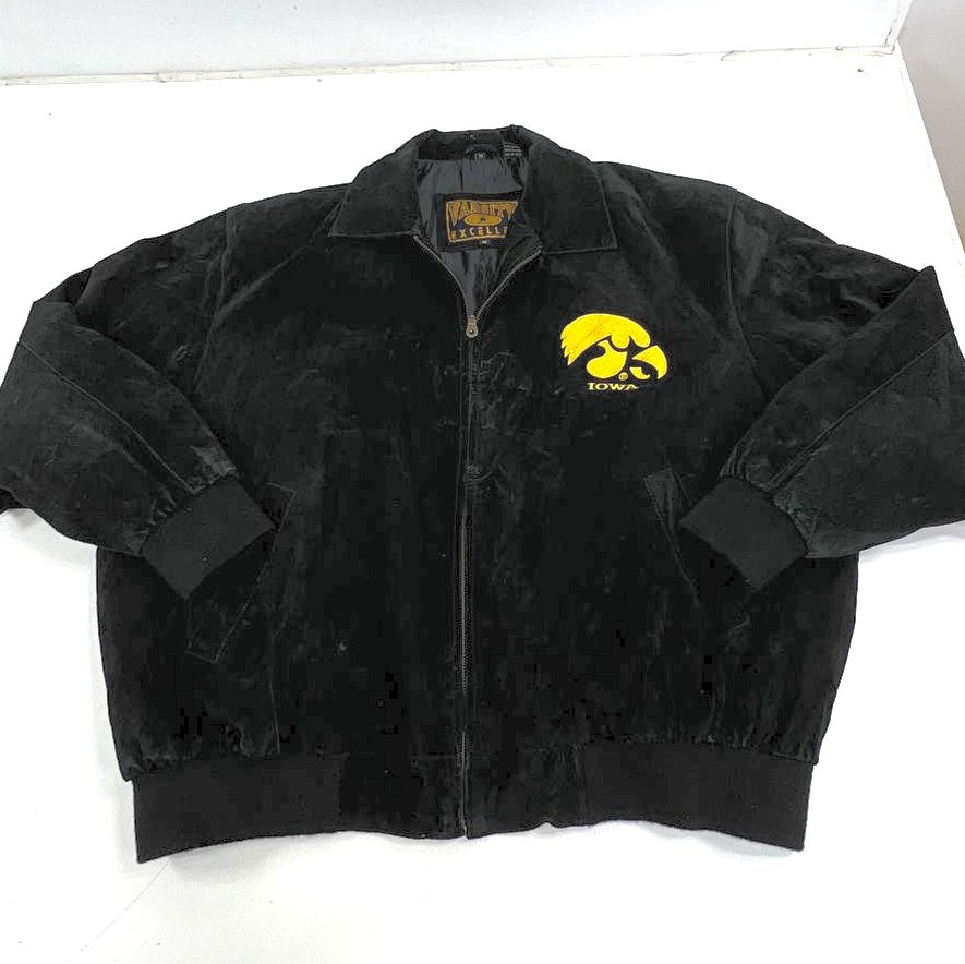 Vintage 90s Varsity Excelled Iowa Hawkeyes Suede Bomber Jacket Mens Size 3X