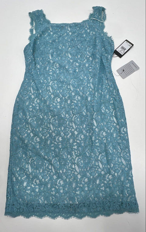 Adrianna Papell Women's Turquoise Sleeveless Lace Dress Eyelash Hem NWT Sz 8P