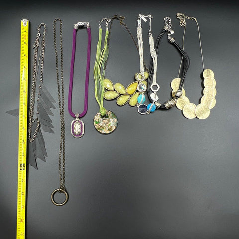 Modern & Boho Statement Necklace Jewelry Lot of 7 Eclectic Pendant Bib Fringe
