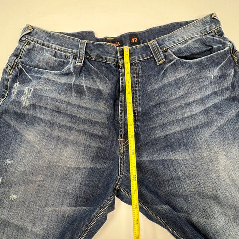 Ed Hardy Y2K Blue Distressed Relaxed Fit Button Fly Jeans Men's 42x32