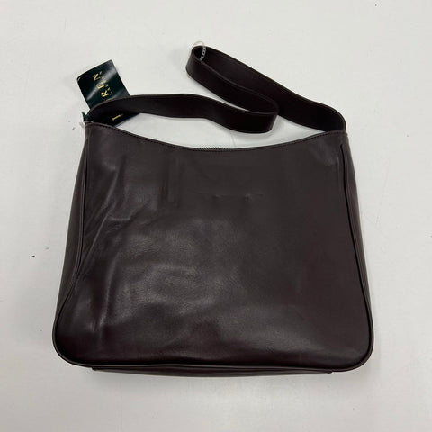 NWT Lauren Ralph Lauren Brown Leather Shoulder Bag Silver Hardware