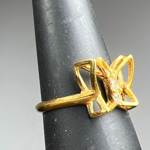 18K HGE Butterfly Rhinestone Ring Size 6 1.76g