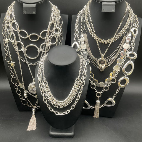 Nine West Liz Claiborne Silver Tone Fashion Necklace Wearable Jewelry Lot of 14