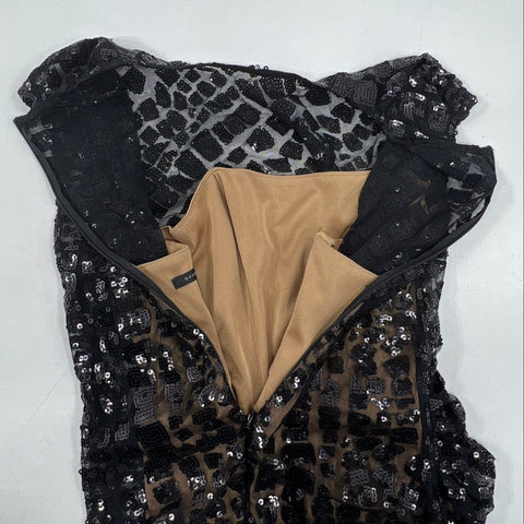 David Meister Women's Gown Dress Black Sequin Geometric Sheer Maxi Size 6