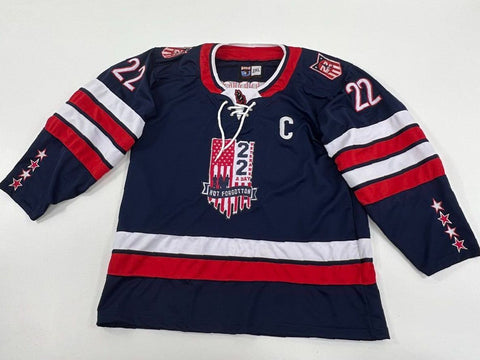 Black Cat Hockey Men's Veterans Day Warrior #22 Hockey Jersey Navy Blue Sz 2XL