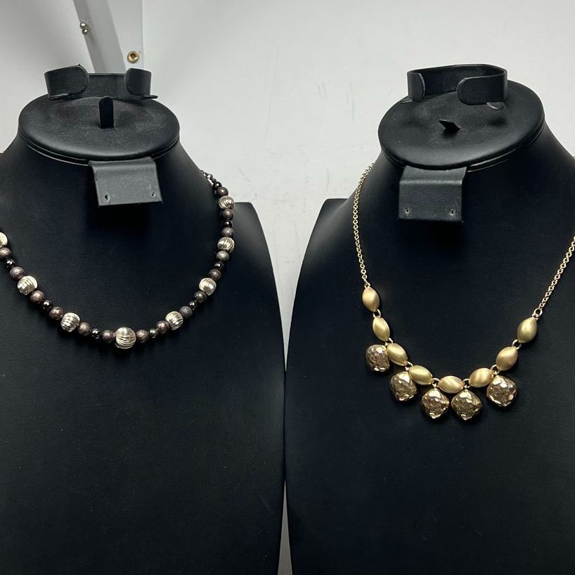 2 Monet Statement Chain Necklaces Silver & Gold Tones