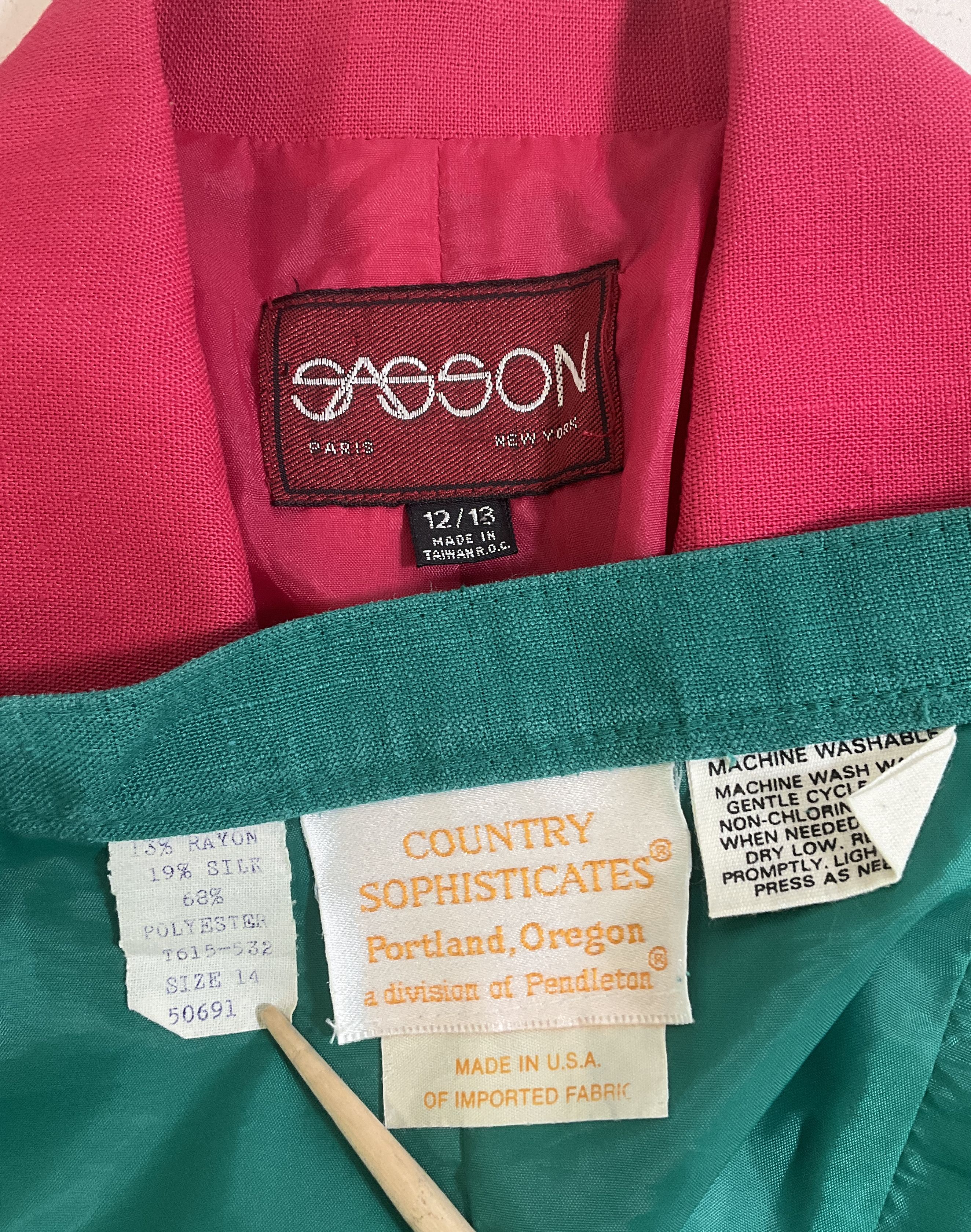 Vintage 80s Lot 2 Skirt Suit Sets Pendleton Sasson Blazer USA Womens Sz 12 14