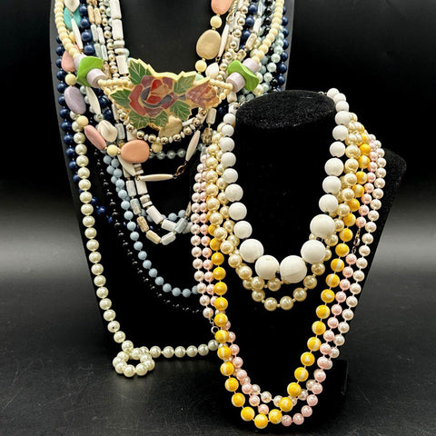 Vintage to Modern Beaded Necklace Lot 12 Pcs Floral Rose Faux Pearl Costume