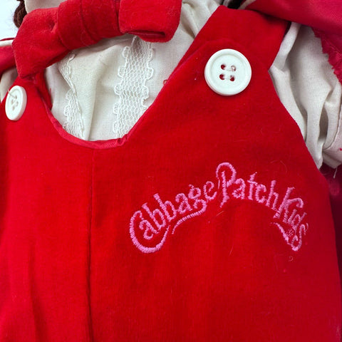 Cabbage Patch Kids Doll Coleco Vintage Brown Yarn Hair Red Suit 17 Inch