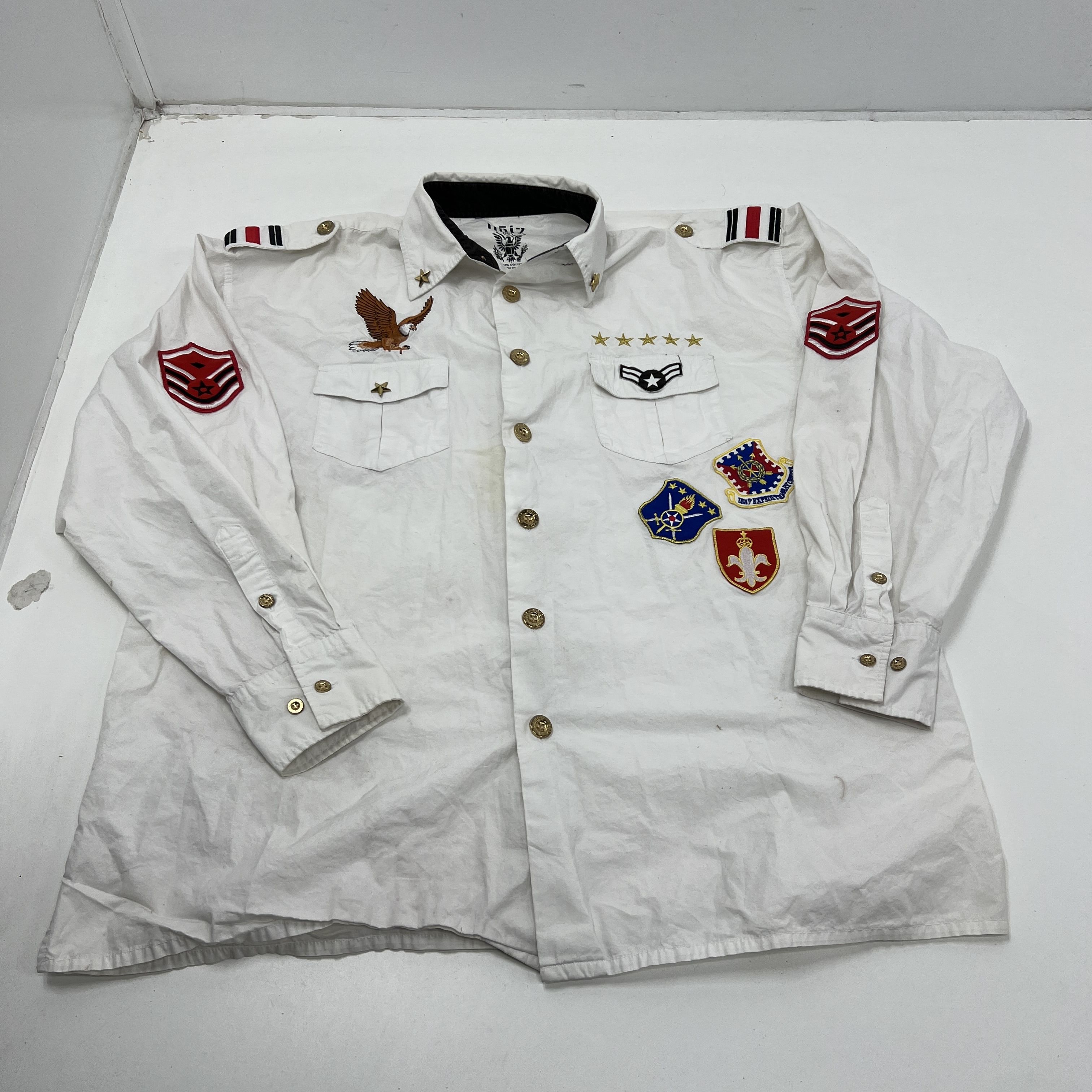 Noiz White Button Down Military Patches Long Sleeve Men's Size 2XL *READ*