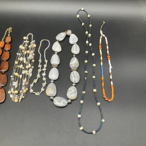 Vintage & Modern Boho Jewelry Lot of 10 Necklaces Wood Shell Beaded Acrylic