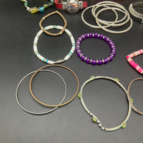 Vintage and Modern Jewelry Lot of 30 Bracelets Bangles Cuff Beaded Charms