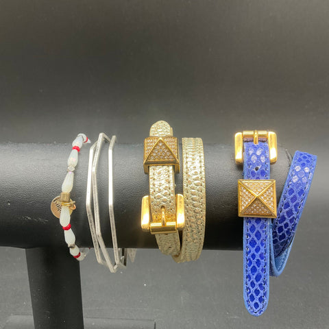 Michael Kors & Grimish Bracelet Lot of 4 Wrap Beaded Silver Tone Cuff
