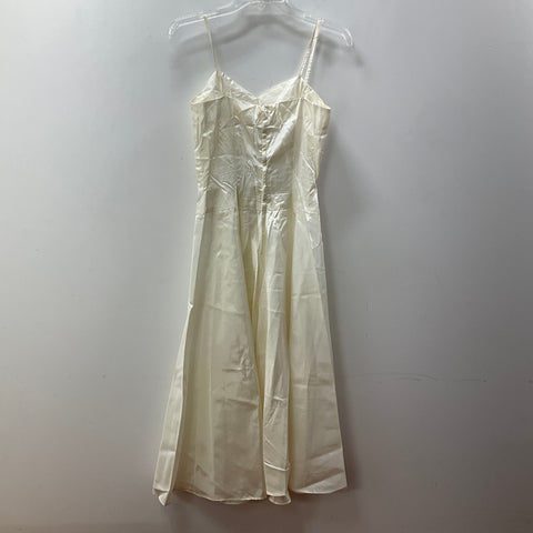 Vintage 1950s Women's Ivory Acetate Taffeta Full Slip Metal Zipper Back Size S