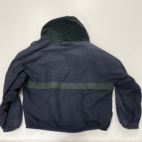 Vintage 90s Nautica Hooded Sailing Jacket Plaid Fleece Lined Navy Sz L/XL