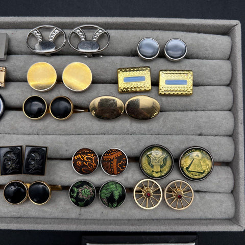 Vintage Men's Cufflink Lot 19 Pairs Plus Tie Bar Estate Mixed Silver Gold Tone