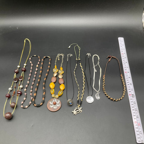 Boho Coastal Wood Resin Cord Jewelry Lot of 8 Necklaces Turtle Floral Pendants