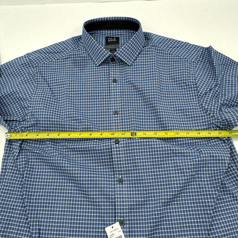 Jos. A. Bank Men's Blue White Check Traveler Tech Tailored Fit Shirt L NWT