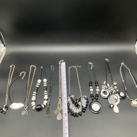 Black White Monochrome Costume Jewelry Lot of 10 Necklaces Beaded Statement