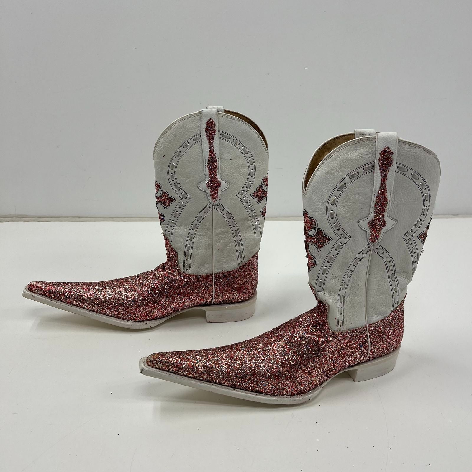 Aguila Real White Red Glitter Cross Pointed Toe Cowboy Boots Mens Size 9