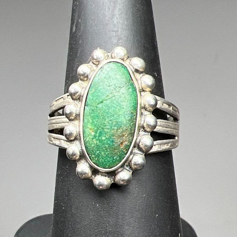 Native American Style Sterling Silver Green Stone Ring Size 6
