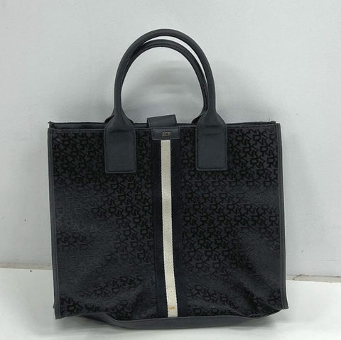DKNY Black Carlita Tote Bag Monogram Jacquard White Stripe
