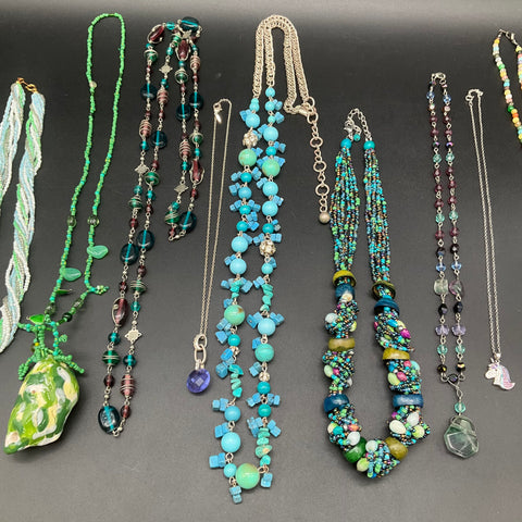 Mixed Costume Jewelry Lot of 10 Necklaces Beaded Pendant Multi-Strand Styles