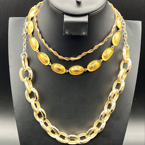 Gold Tone Costume Jewelry Lot of 13 Necklaces Bracelets Earrings Rhinestone