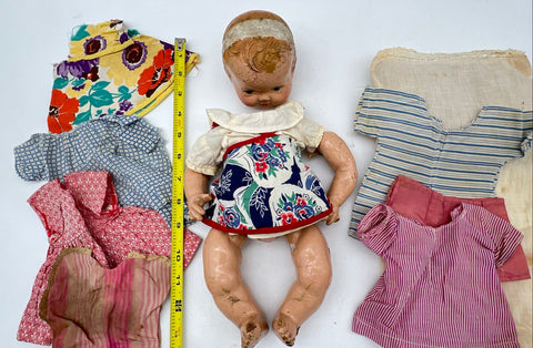 Antique Composition Baby Doll Lot For Repair Restoration With Vintage Clothes