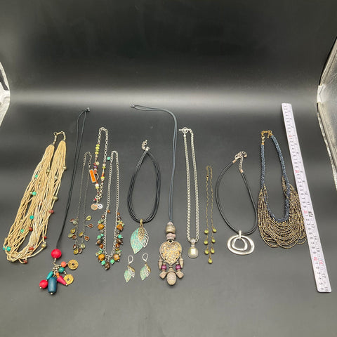Mixed Boho Jewelry Lot 11 Necklaces & Earrings Beaded Cord Pendant Fashion Lot