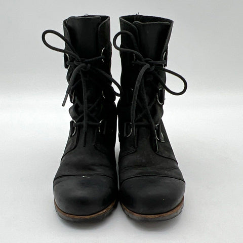 Sorel Joan of Arctic Wedge Mid Black Leather Women's Boots Size 12