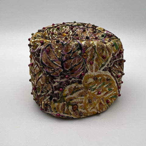 Vintage 60s Hovland-Swanson Women's Beaded Metallic Brocade Pillbox Hat