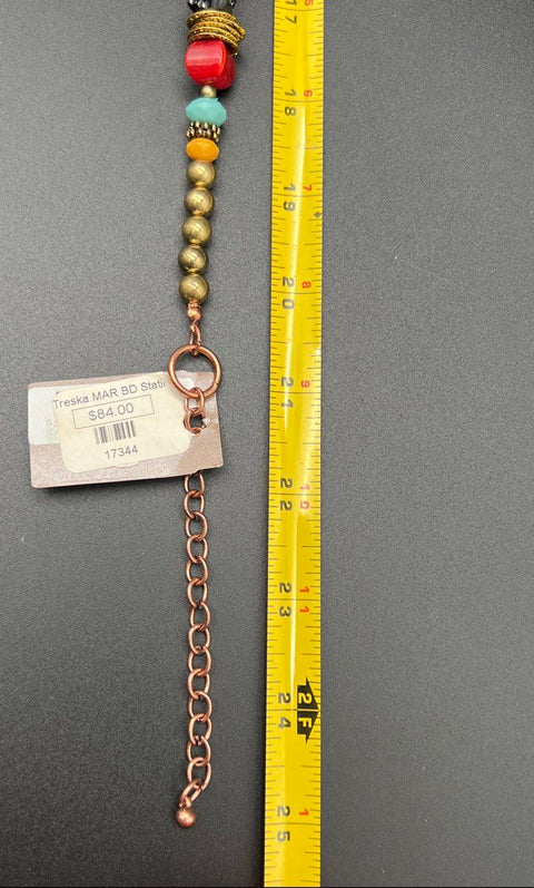 Treska Chunky Statement Necklace Multi Color Bead Bohemian Copper Tone NWT