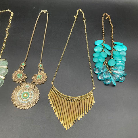 Vintage Style Statement Necklace Lot 5 Gold Tone Bib Medallion Beaded Fashion