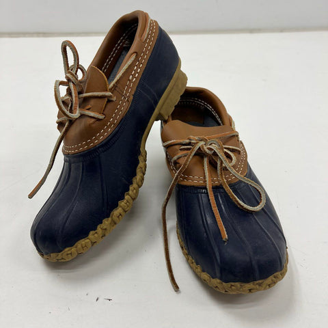 L.L. Bean Boots Rubber Moc Brown Blue Duck Shoes Women's Size 7 M