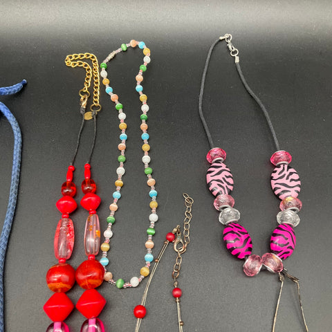 Vintage & Modern Fashion Costume Jewelry Lot 10 Necklaces Bib Pendant Red Blue
