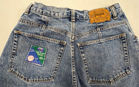 Vintage 90s Pepe Women's Blue High Waist Pleated Button Fly Tapered Jeans Sz 32
