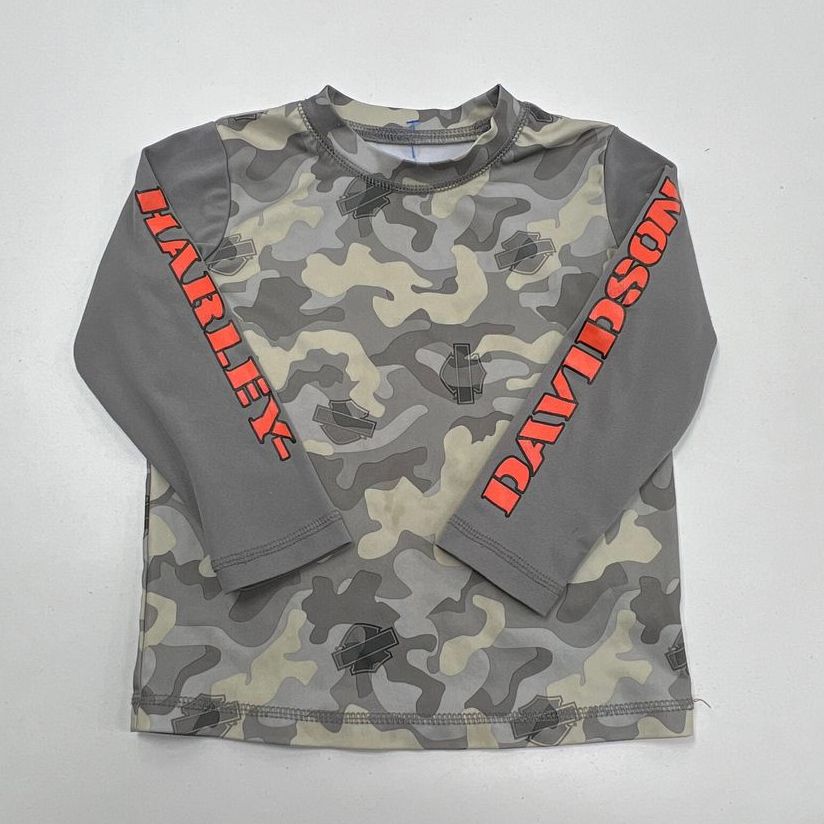 Harley Davidson Green Camouflage Long Sleeve Orange Logo Baby Boys Size 3T