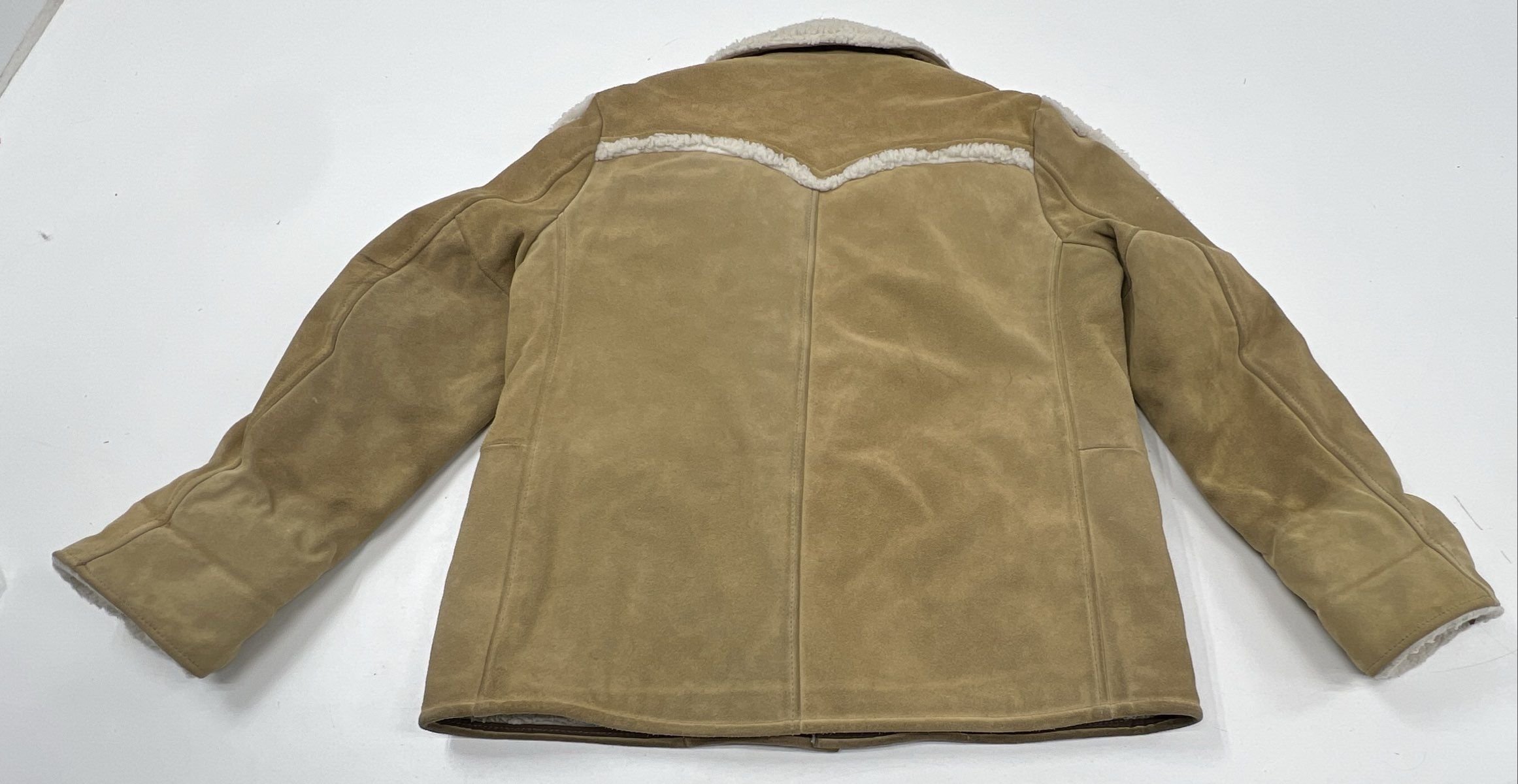 Vintage 70s Sears Western Wear Sherpa Lined Faux Suede Jacket Tan