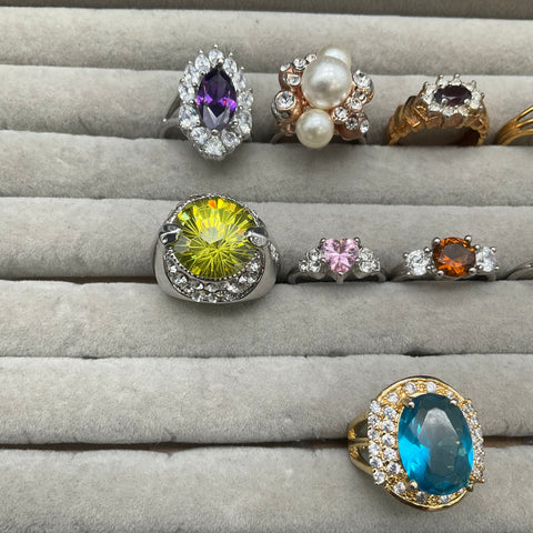 Vintage and Modern Costume Jewelry Ring Lot of 9 Mixed Sizes Gold Silver Tone