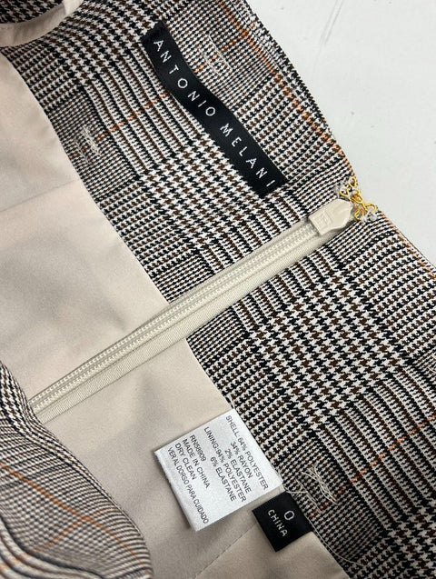 NWT Antonio Melani Gray Glen Plaid Tie Waist Trench Skirt Womens Size 0