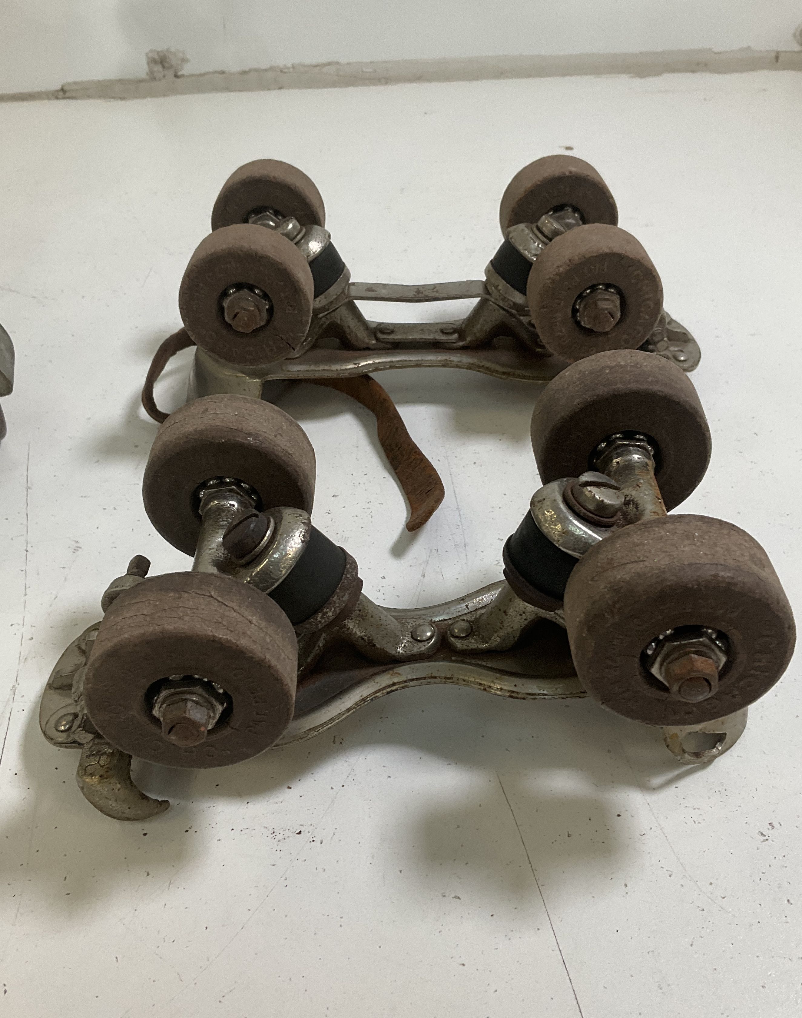 Vintage Lot of 2 Chicago & Globe Metal Clamp-On Roller Skates Mid-Century