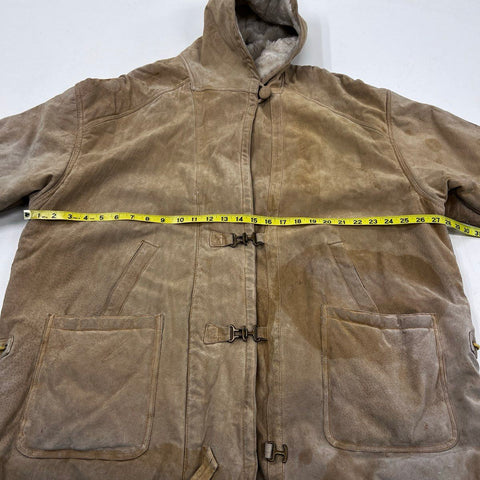Vintage 90s Comint Hooded Suede Leather Faux Fur Lined Coat Sz 1X