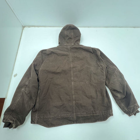 Carhartt Faded Brown Duck Canvas Thermal Lined Hooded Active Jacket Men's XL