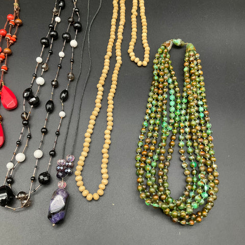 Mixed Costume Jewelry Necklace Lot of 8 Statement Beaded Bib Vintage to Modern