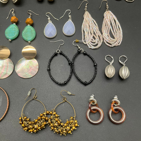 Boho Retro Beaded Metal Stone Earrings Jewelry Lot of 25+ Pairs Hoops Dangles